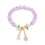 El Regalo Daisy Flower Bracelets- 1PC Crackled Crystal Beads Tassel Flower Charms Bracelet for Girls & Women (Purple)