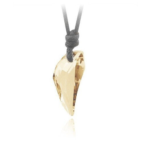 El Regalo Wolf Tooth Austria Crystal Pendant Adjustable Black Cord Unisex Necklace for Women & Men (Champagne Yellow)