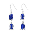 El Regalo Blue Enamel Tulip Flower Earrings for Women & Girls - Cute and Fancy Hyacinth Dangle & Double-Drop Hook Earrings (Double Flower)