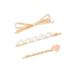 El Regalo 3 Pearls Heart Hair Pins Combo Set- Fancy Hair Pins- Heart, Pearl & Bow Bobby Pins Combo for Girls & Women
