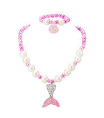 El Regalo 2 PCs Girls Kids Mermaid Princess Necklace & Bracelet Set with Colorful Mermaid Shiny Beads Bow Kids Stretchy Costume Jewelry Gift Party Favors Dress up Jewelry for Girls (Pink Mermaid Set)