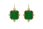 El Regalo Elegant Vintage-Inspired Geometric Earrings for Women - Gold-Tone Square Earrings with Green Glass Stone & Imitation Pearl Drops - Festive & Party Jewelry (Emerald Green)