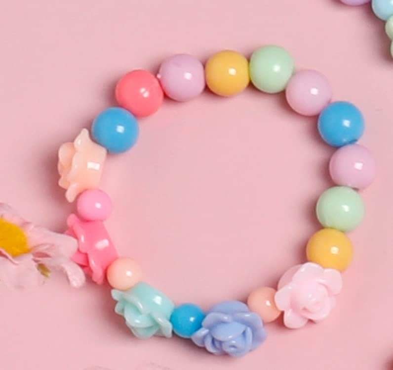 El Regalo 2 PCs Kids Girls Colorful Jewelry Sets - Kids Candy Color Beads Necklace & Bracelets Jewelry Sets for Girls & Toddlers (Multicolor Flowers Set)