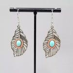 El Regalo Gorgeous Bohemian Ethnic Faux Turquoise Leaf Earrings- Beautiful Boho Hippie Feather Drop Hook Earrings