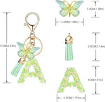 El Regalo Personalized Name Initials Butterfly Charm Keychain - Name Letters Keyring with Green Butterfly & Stars Filled Resin & Tassel Pendant, Purse, Bag, Backpack Accessory (Letter A)