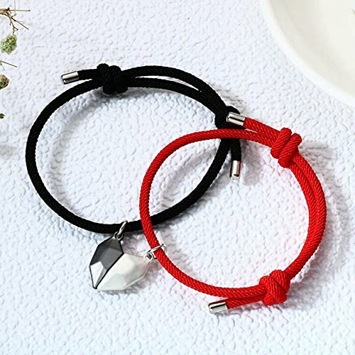 El Regalo Unisex 2 Pcs Heart Couples Magnetic Bracelet for Couples/Besties/Friends - Red & Black Matching Bracelets Friendship Distance Magnetic Love Heart Jewelry