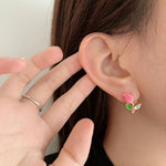 El Regalo Cute & Tiny Pink 3D Tulip Flower CZ Crystal Stud Earrings for Girls & Women