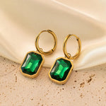 El Regalo Stainless Steel Rectangular Cut Rhinestone Hoop Earrings - Elegant 18K Gold Plated Waterproof Vintage-Inspired Cubic Zirconia Huggie Hoops for Women (Green)