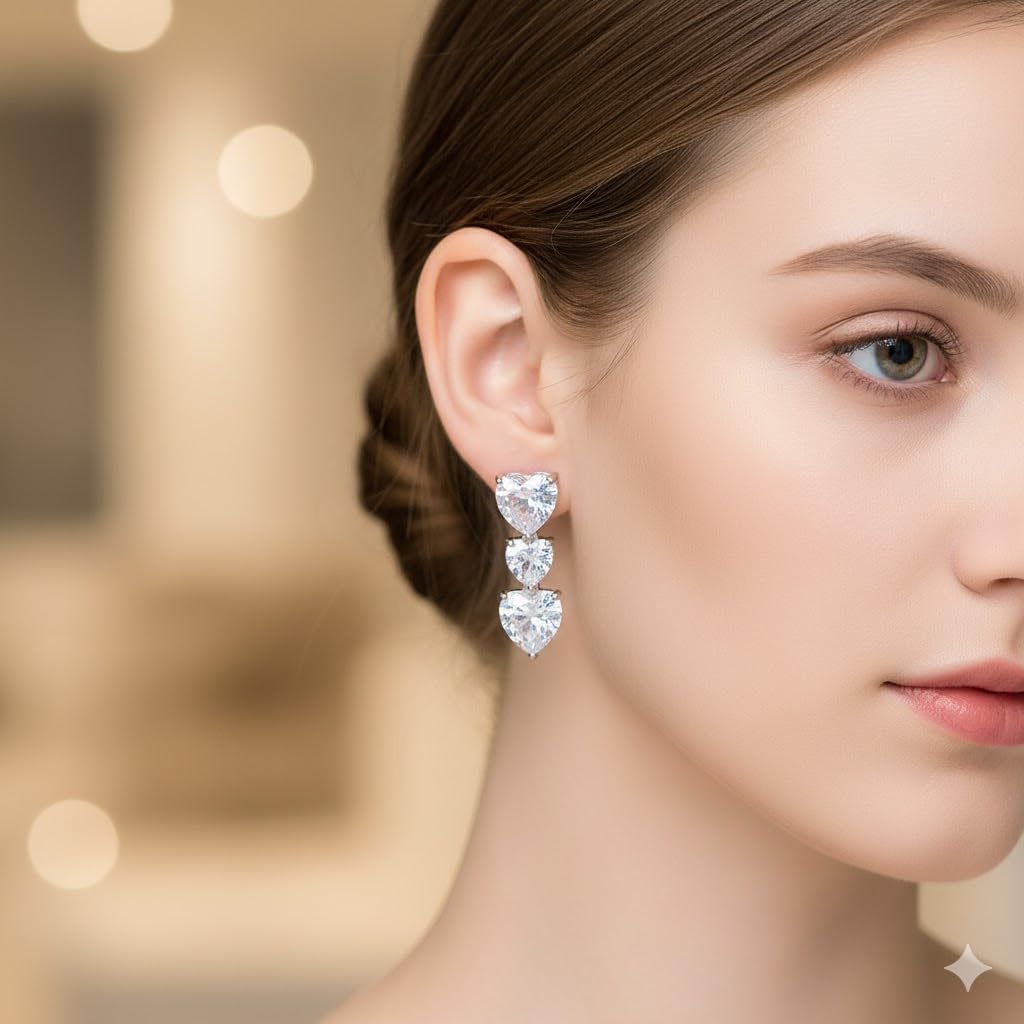 El Regalo Triple Heart CZ Dangle Earrings for Women | Romantic 3-Tier Heart Drop Earrings | Sparkling Cubic Zirconia Crystal Earrings | Valentine's Day, Anniversary & Gift Jewelry