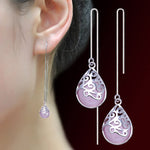 El Regalo Modern Opal Cat's Eye Drop Threader Earrings for Girls & Women - Perfect Valentines Day Gift for Her (Pink Threader)