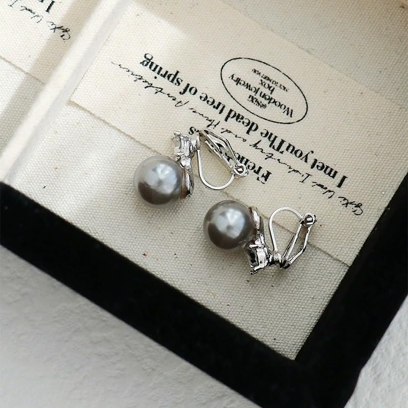 El Regalo CZ Pearl Clip-On Earrings for Women & Girls | Non-Pierced Earrings with CZ Sparkle | Elegant Clip On Pearl Earrings for Weddings, Parties & Casual Wear (Grey)