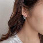 El Regalo Women's & Girl's Western Triple Ear Crawler Earrings- Triple Dangling Baguette Stone Earring- Exquisite Zircon Multilayer Earrings (Silver Black)