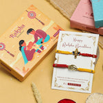 El Regalo 2PCs Red & Yellow Thread Bracelet Rakhi Combo Set for Brother- Auspicious OM, Ganesha, Shree, Trident, Damroo Mauli Rakhi with Roli Chawal Shagun, Message Card in Rakhi Gift Box (Option-3)