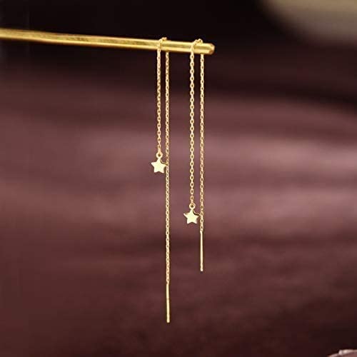 El Regalo Gold Plated Plated Minimalist Long Thin Tassel Elegant Threader Dangle Chain Earrings for Girls & Women (Golden Star Threader)