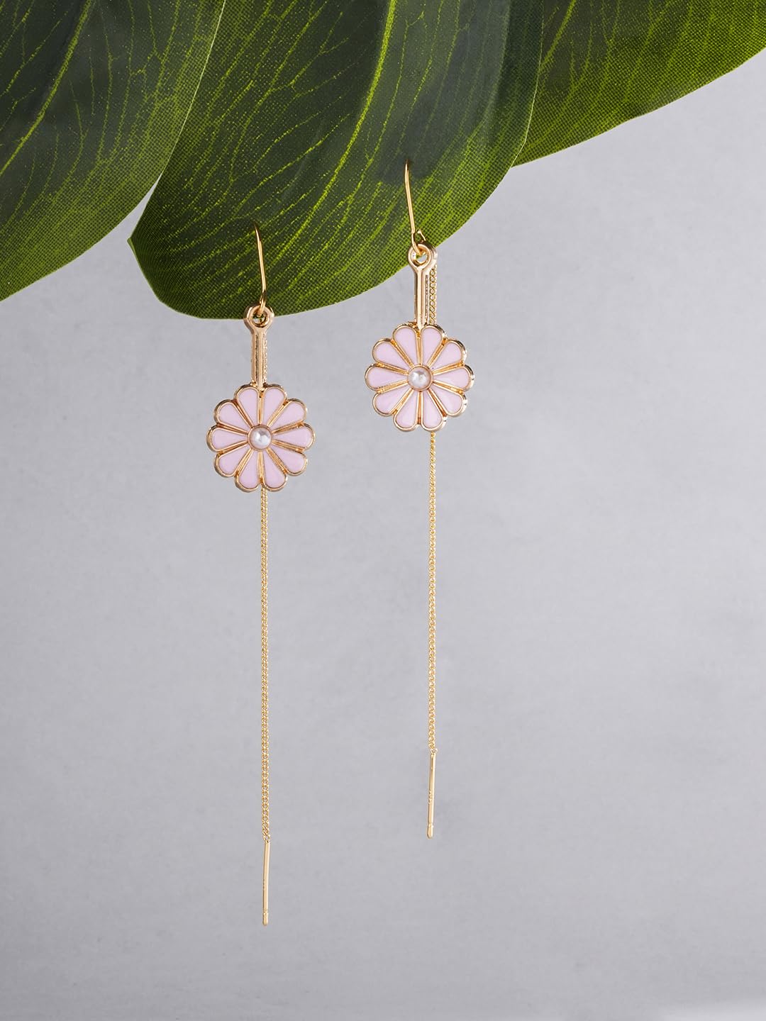 El Regalo Delicate & Classy Needle Threader (Sui Dhaga) Chain Tassel Earrings for Women/Girls- Fancy Threader Earrings (Golden Shell Pearl)