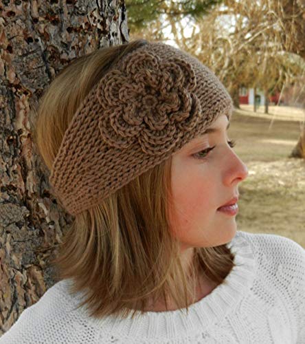 El Regalo's Women Crochet Headband Knitted Headwrap Headband with 3D flower & Button Ear Warmer Hair Muffs Band | Winter Designer Headbands for Teens & Women (White)