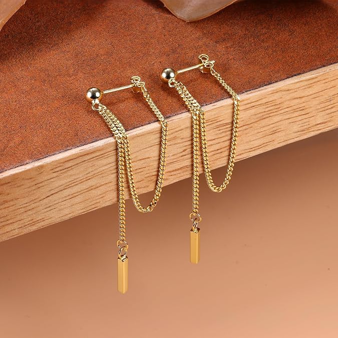 El Regalo Unique Chain Tassel Earrings for Women/Girls- Stainless Steel Dainty Bar Drop Dangle Earrings- Anti Tarnish Long Threader Earring
