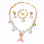 El Regalo 4-Piece Mermaid Princess Jewelry Gift Set for Girls Kids- Princess Mermaid Shell Necklace, Bracelet, Earrings, Ring Pearl Gifts for Girls/Toddlers/Kids Dress Up Jewelry