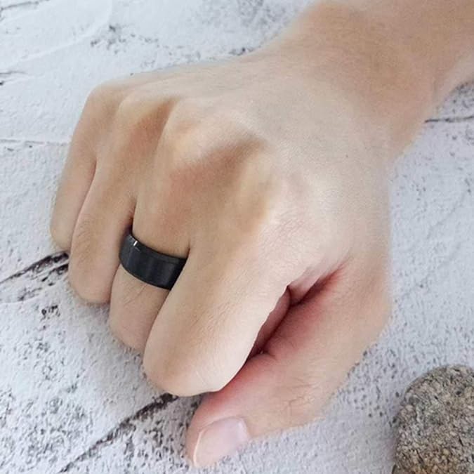 El Regalo Solid Stainless Steel 6mm Plain Classic Band Ring Comfort-Fit for Men Women- Anti Tarnish/Waterproof Plain Dome Stacking Simple Rings Bands Thumb Finger Ring (Black, 18)