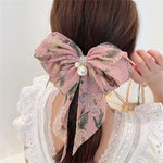 El Regalo Big Bow Floral Hair Clip- Long Ribbon Streamer Super Fairy Fashion Hair Accessories Head Hairpin Headdress Hair accessories for Girls/Women (Pink Shade)