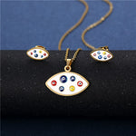 El Regalo Stainless Steel Evil Eye Earrings & Necklace Jewelry Set- Fashion Enameled Evil Eye Hypoallergenic Pendant Necklace & Earrings for Girls & Women (Evil Evil Eye)
