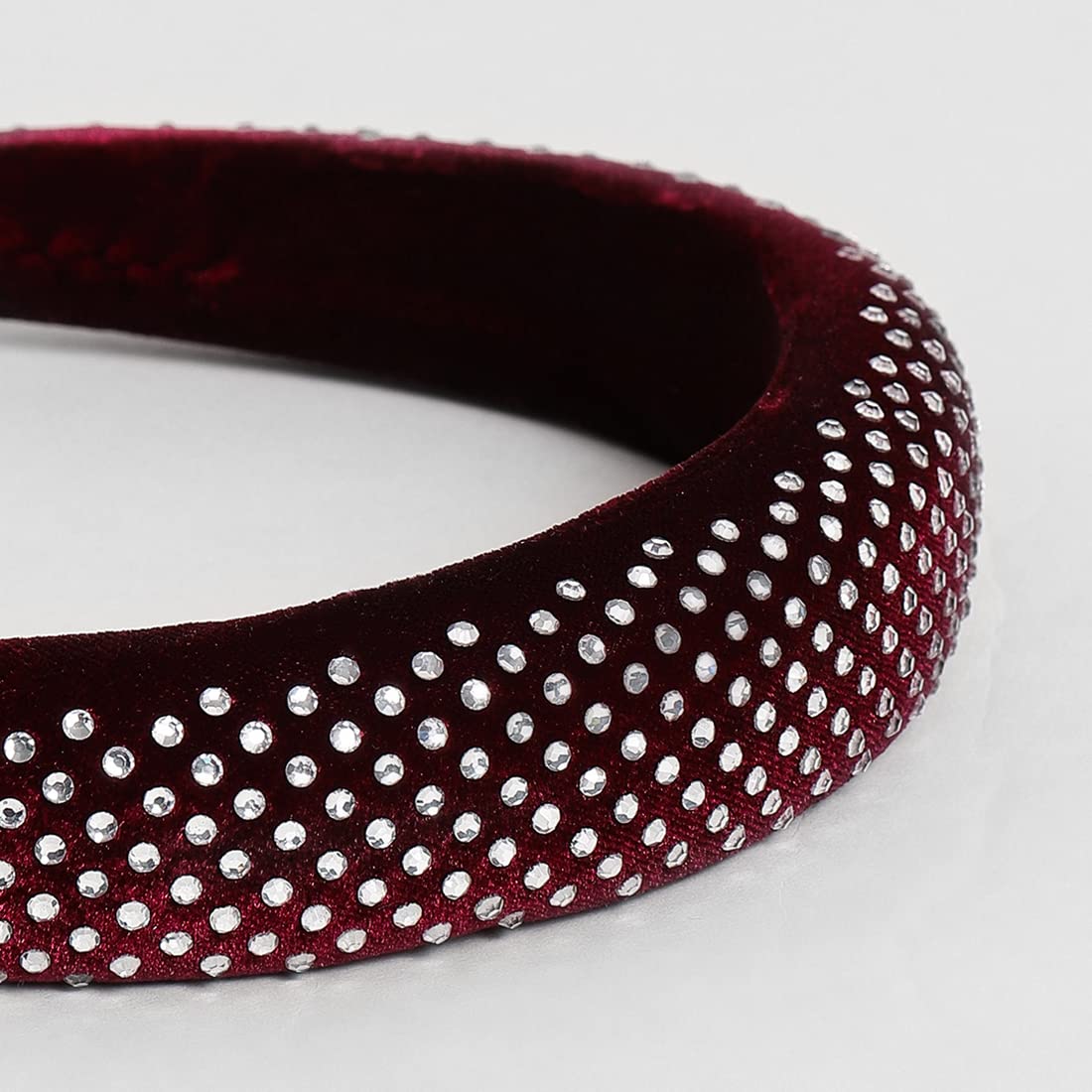 El Regalo Rhinestone Valvet Broad Party Headband- Padded Crystal Rhinestone Headband Embellished Hair Retro Jewelled Hairband Hair Accessory for Women Girl Wedding Parties Birthday (Maroon Red)