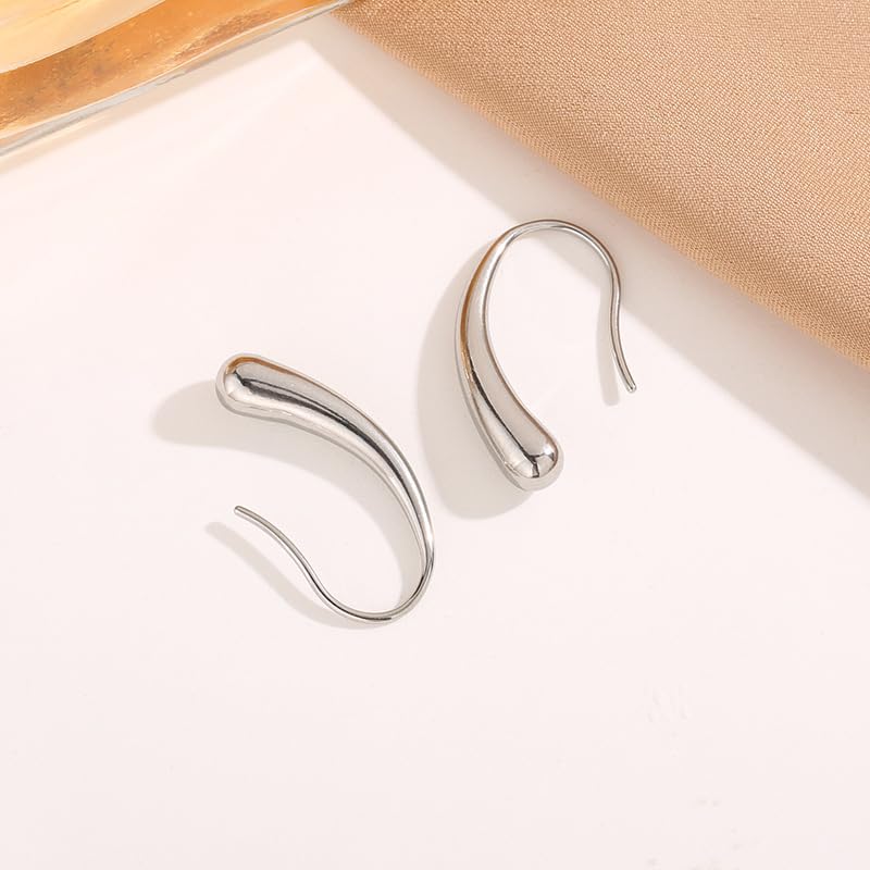 El Regalo Luxury Stainless Steel Teardrop Earrings for Girls/Women - Anti-Tarnish, Trendy, Minimalist Dewdrop Earrings with 18K Gold Plating (Silver)