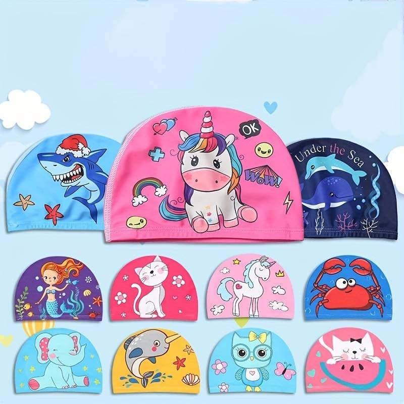 El Regalo 1PC Cute Cartoons/Animal Printed Kids/Babies Swimming Cap (1-6 Years Old) Comfortable Breathable Polyester Fabric Swimming Caps (Not Waterproof) (Pony Swimming Cap)