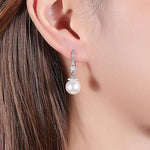 El Regalo Beautiful Rhodium Plated Tiny Pearl Drop Earring for Women and Girls (Pearl Shell Hoop)