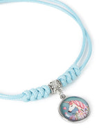 El Regalo 1PC Cute Girls Kids Unicorn Bracelet- Adjustable Hand Braided Floral Unicorn Rope Bracelets for Girls (Sky Blue Floral Unicorn)