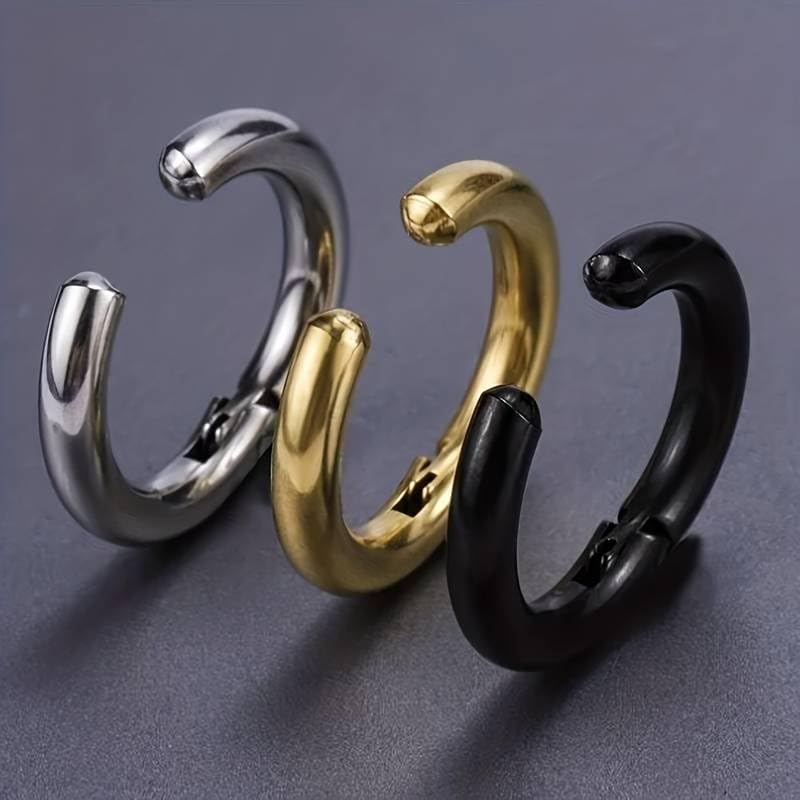 El Regalo 3Pairs Clip on Non-Piercing Unisex Hoop Earring-Surgical Stainless Steel, Anti-Tarnish, Waterproof Fake Earrings for Girls/Boys/Men/Women (12mm)