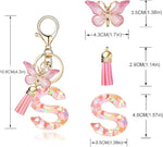 El Regalo Personalized Name Initials Butterfly Charm Keychain - Custom Letter Keyring with Pink Tassel & Butterfly Pendant, Purse, Bag, Backpack Accessory (S Letter)