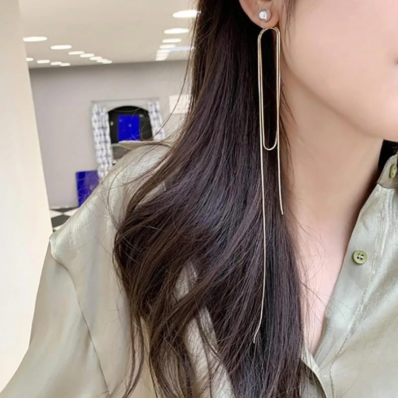El Regalo Fancy Long Loop Tassel Pearl Stud Earrings for Girls & Women- Modern, Contemporary Tassel Earrings