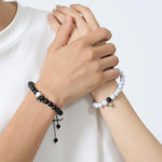 El Regalo 2PCs Magnetic Natural Stones Unisex Bracelets for Couples, Best Friend, Boyfriend & Girlfriend, Long Distance Connecting Bracelets Set- Valentines Day Gift (Black & White)