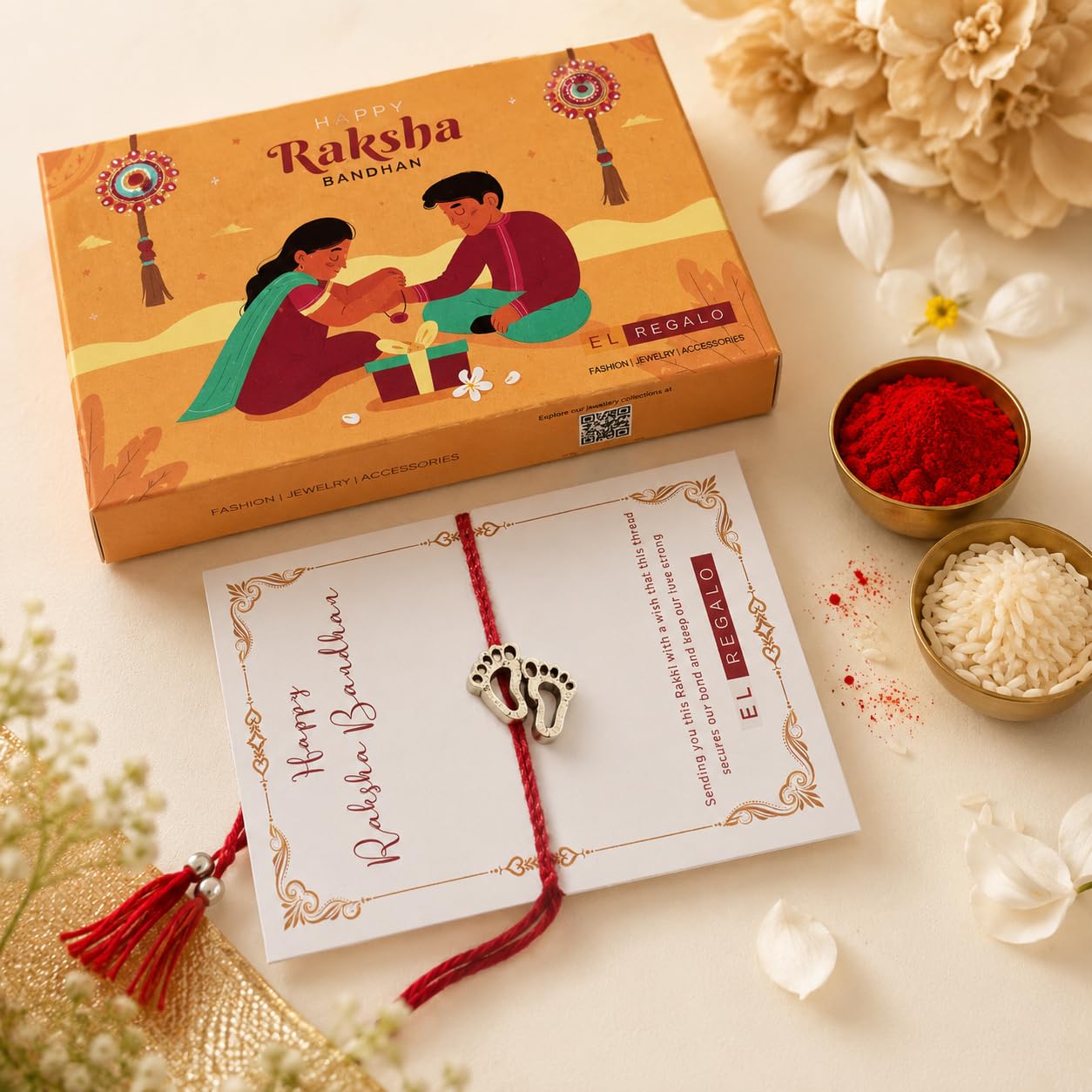 El Regalo Goddess Lakshmi Ji Footprints Rakhi for Brother, Adjustable Bracelet