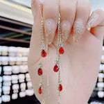El Regalo Modern Threader Earrings for Women | Long Chain Dangler Earrings with Crystal & Stone Drops | Western Tassel Earrings for Girls | Party Sui Dhaga Thread Earrings (Red Threader)