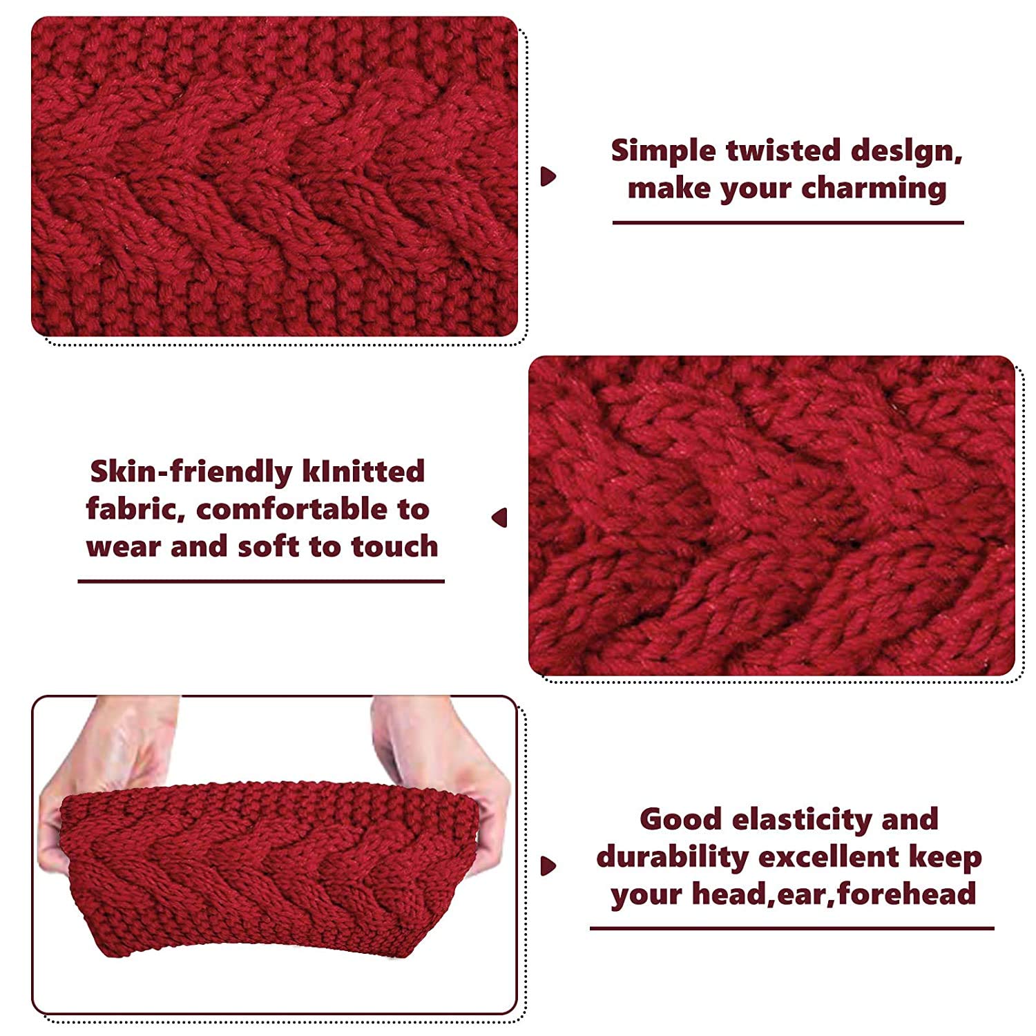 El Regalo 1PC Unisex Knitted Winter Twist Warm Wool Headband with Buttons for Face Mask Cover, Winter Designer Headbands for Unisex (Red)