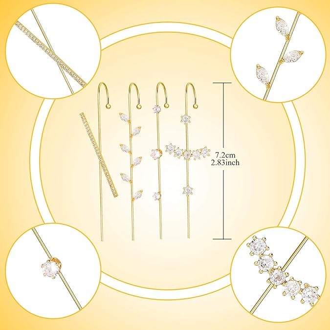El Regalo 4 Pairs Ear Cuff Earrings for Women Rhinestone Wrap Earrings Ear Crawler Earrings Hook Earrings
