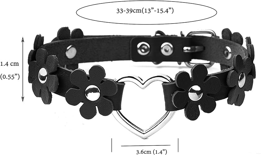 El Regalo Heart Flower Choker Necklace for Girls/Women (Black)