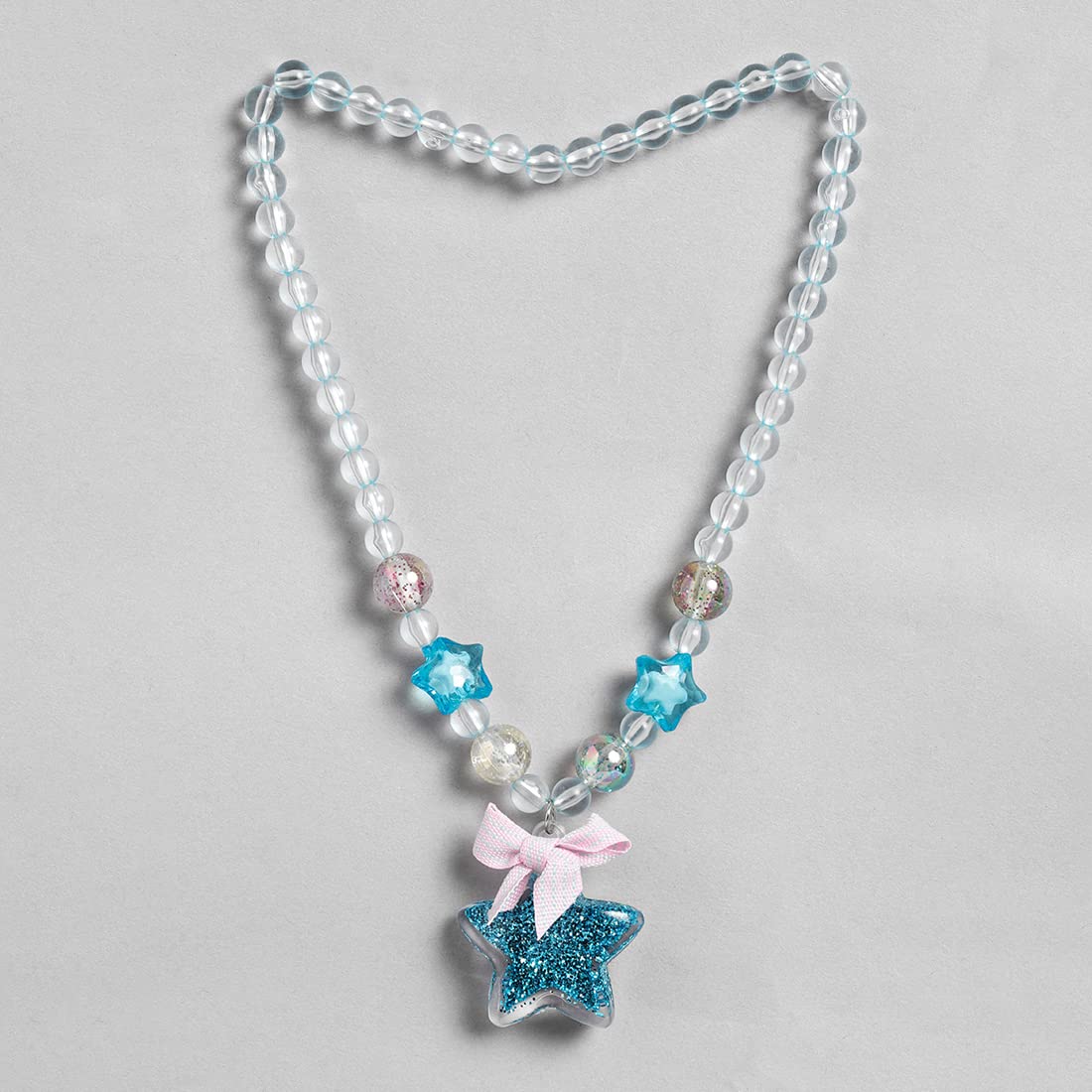 El Regalo 1 Pair Girls Kids Glittery Star Beads Princess Necklace & Bracelet Sets- Acrylic Star Beads Princess Necklace Bracelet Jewelry Set for Girls Kids (Blue Star)