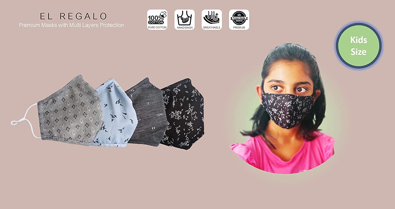 El Regalo (Pack of 2 PCs Kids Cotton Face Masks | Cotton Adjustable Ear loop Face Masks for Children | Cotton Washable, Breathable & Reusable Face Masks for Kids/Children