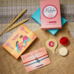 El Regalo 2PCs Evil Eye Rakhi Combo Set for Bhai-Bhabhi or Bhai-Bhatija/Bhatiji- 2 Evil Eye Rakhis with Roli Chanwal, Rakhi Card in Rakhi Gift Box (Option-5)
