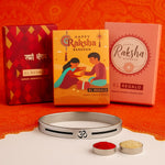 El Regalo 1 PC Stainless Steel Anti Tarnish OM/Aum Bracelet Rakhi for Brother - Designer OM Rakhi with Roli Chawal, Rakhi Message Card in Rakhi Gift Box (Silver OM Rakhi)