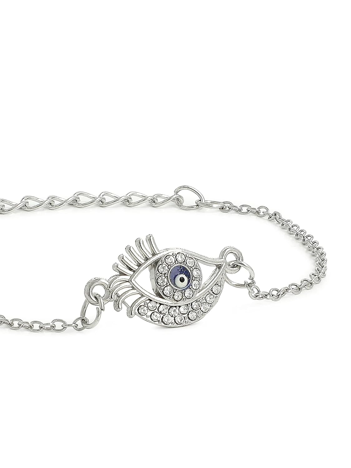El Regalo 1PC Hamsa Hand CZ Evil Eye Chain Rakhi for Brothers | Lucky Evil Eye Rakhis with Roli Chanwal, Rakhi Message card in Rakhi Gift Box for Bhai/Bhabhi/Niece or Nephew (Silver Evil Eye)