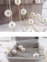 El Regalo Layered Faux Pearl Long Necklace for Women & Girls - Bohemian Chic Statement Jewelry | Simulated Pearls & Brass Snake Chain | Double Strand Sweater Necklace for Elegant Occasions (Gold)