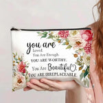 El Regalo 1 PC Canvas Cosmetic Bags Makeup Bags Travel Toiletry Pouch/ 10 x 7.5 inch Inspirational Gifts for Women Motivational Quotes Makeup Bag for Women Girls (You are Loved)