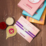 El Regalo 2PCs Pearls Rakhi Combo Set for Bhaiya-Bhabhi/Bhai- Bhatija/Bhatiji- Rakhi Gift Combo with 2 Pearls Rakhi, Roli-Chawal Shagun Pack, Message Card in Gift Box (Purple)