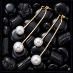 El Regalo Double Pearl Drop Earrings for Women | CZ Chain Long Dangler Earrings | Elegant Pearl Tassel Earrings | Party/Office Earrings for Girls & Women | Korean Style Fashion Jewellery
