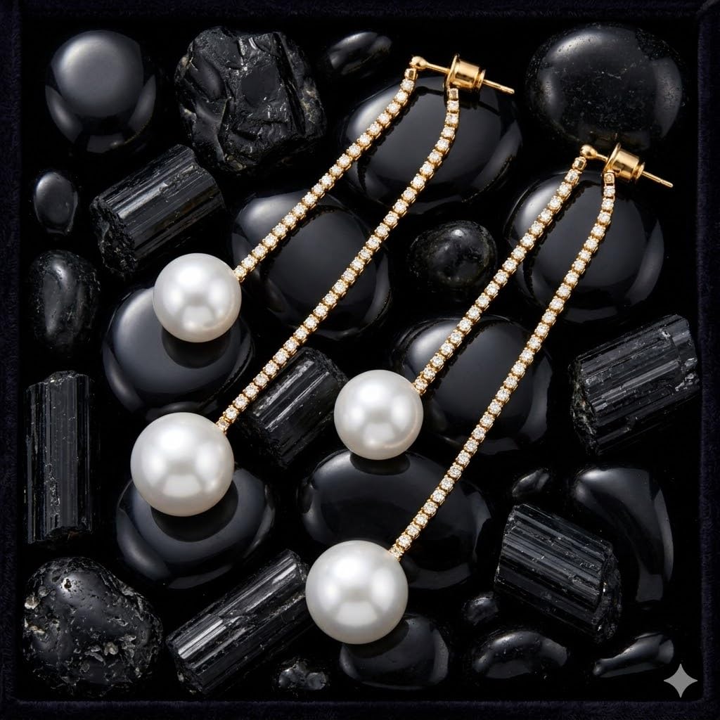 El Regalo Double Pearl Drop Earrings for Women | CZ Chain Long Dangler Earrings | Elegant Pearl Tassel Earrings | Party/Office Earrings for Girls & Women | Korean Style Fashion Jewellery