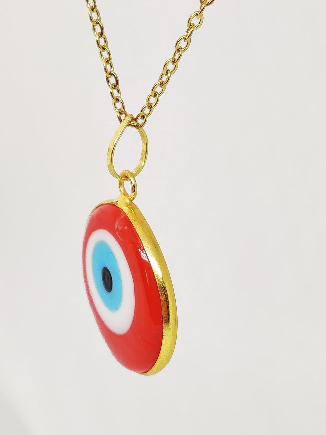 El Regalo Big Evil Eye Handmade Glass Lamp work Unisex Pendant Necklace for Men, Women, Girls & Boys | Evil Eye Pendant Necklace (Red Golden)